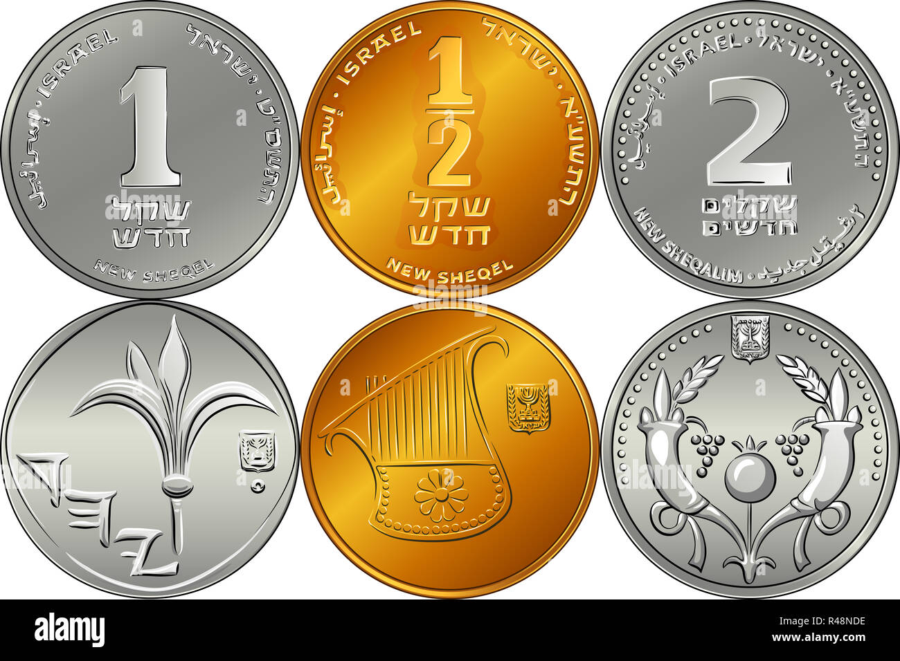 Mettre de l'argent argent israélien sicle coins Banque D'Images