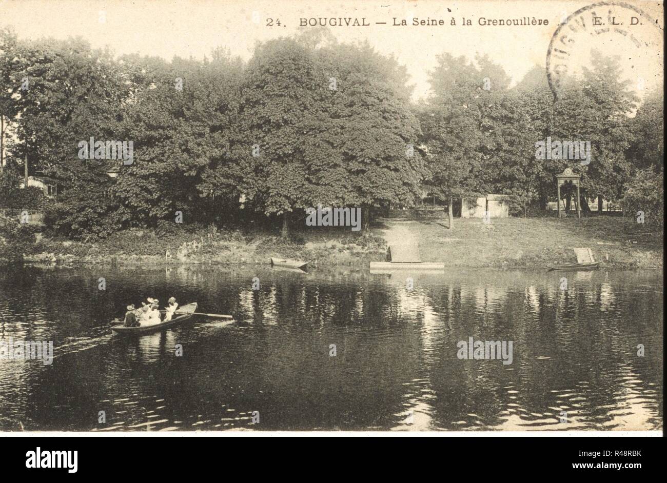 Carte postale vintage de la Grenouillère, Bougival, France. Banque D'Images
