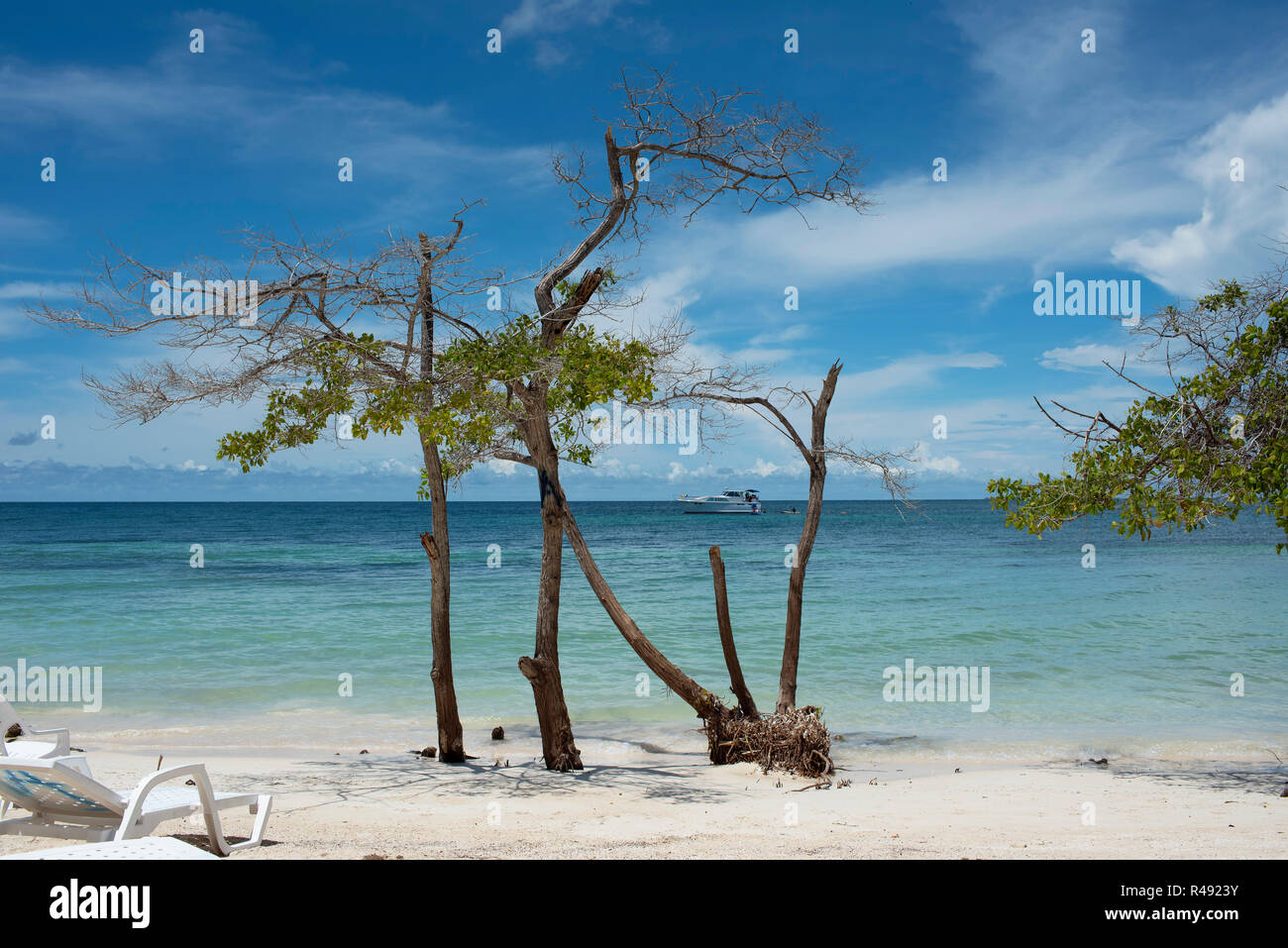 La plage Playa Azul (bleu) est une fantastique île privée de sable blanc et des eaux cristallines, une partie de l'Île Barú. Cartagena de Indias, Colombie Banque D'Images La plage Playa Azul (bleu) est une fantastique île privée de sable blanc et des eaux cristallines, une partie de l'Île Barú. Cartagena de Indias, Colombie Banque D'Images