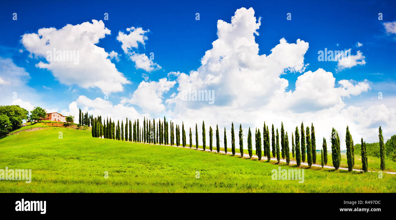 Beau paysage avec maison sur la colline dans le Val d'Orcia, Toscane, Italie Banque D'Images