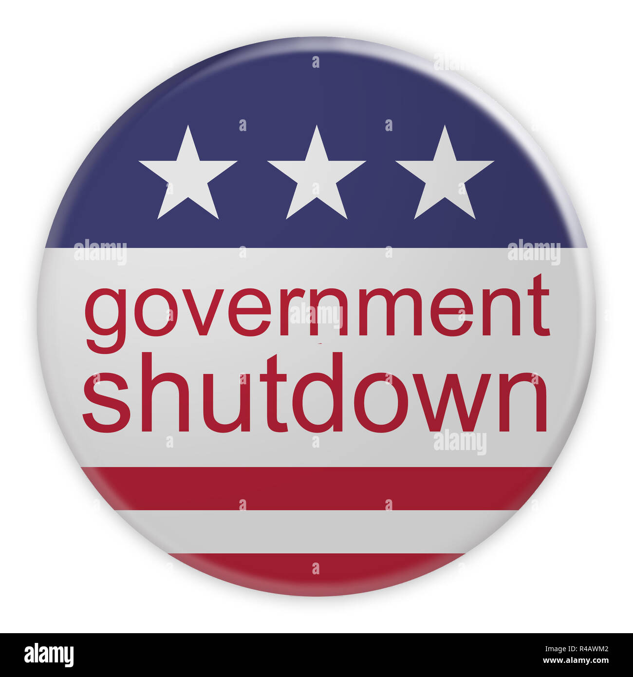 La politique USA News Insigne : Bouton d'arrêt sur le gouvernement US Flag, 3d illustration Banque D'Images
