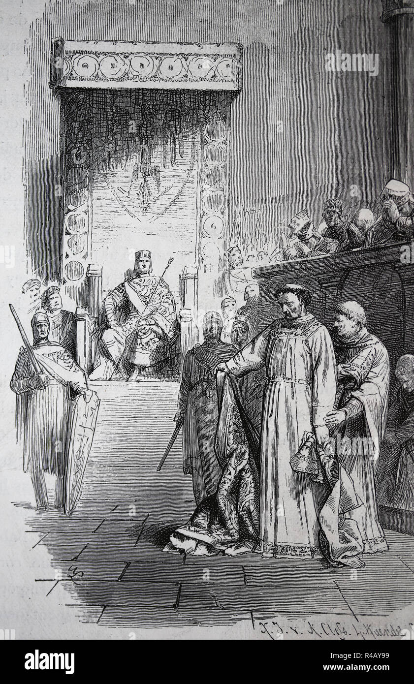 Synode de Sutri, l'Italie. Présidé par l'empereur Henri III, 1046. L'objectif était de résoudre le désordre sur la papauté. Gravure, 1882. Banque D'Images