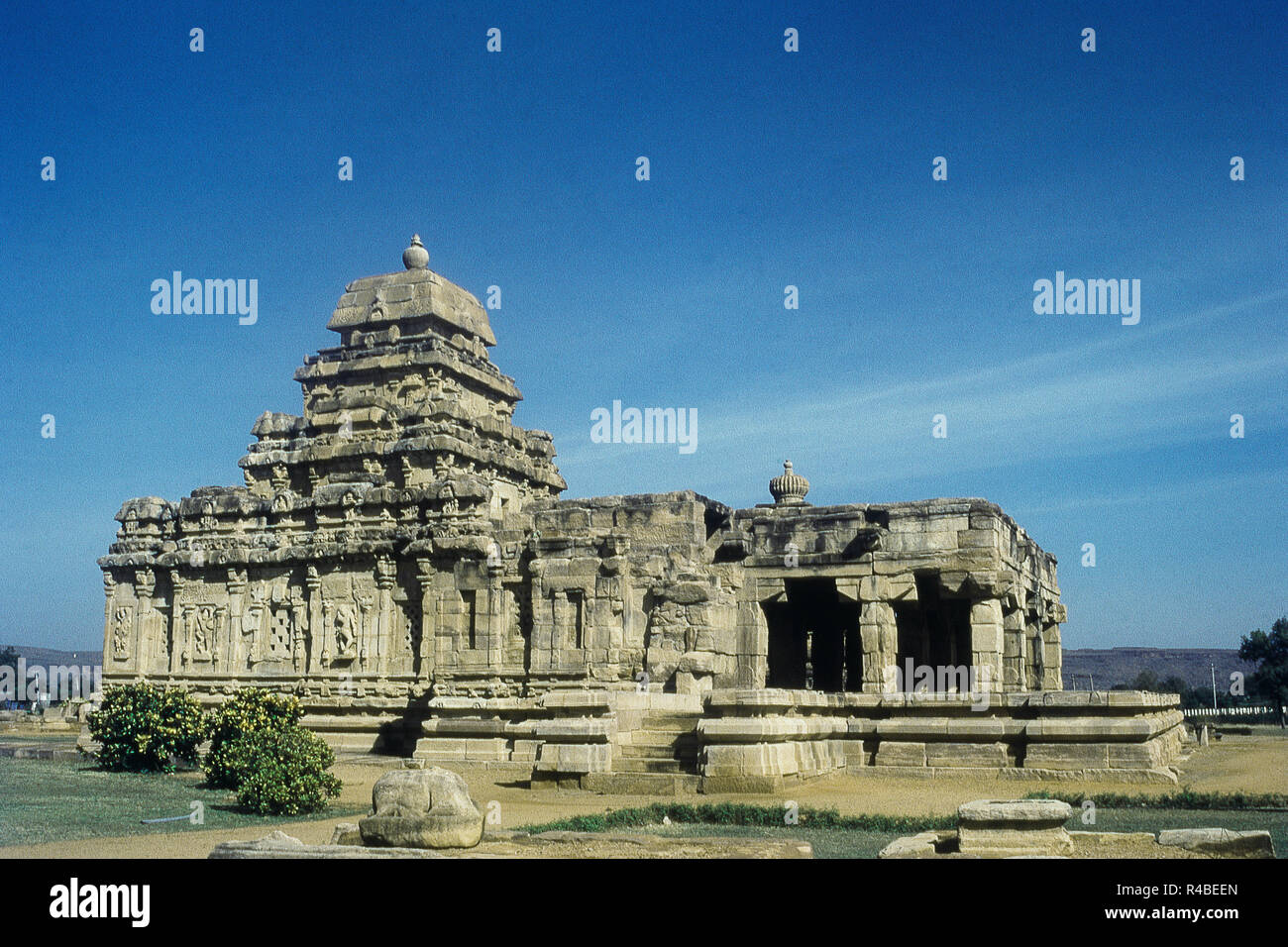 L'extérieur de temple à Pattadakal, Karnataka, Inde, Asie Banque D'Images