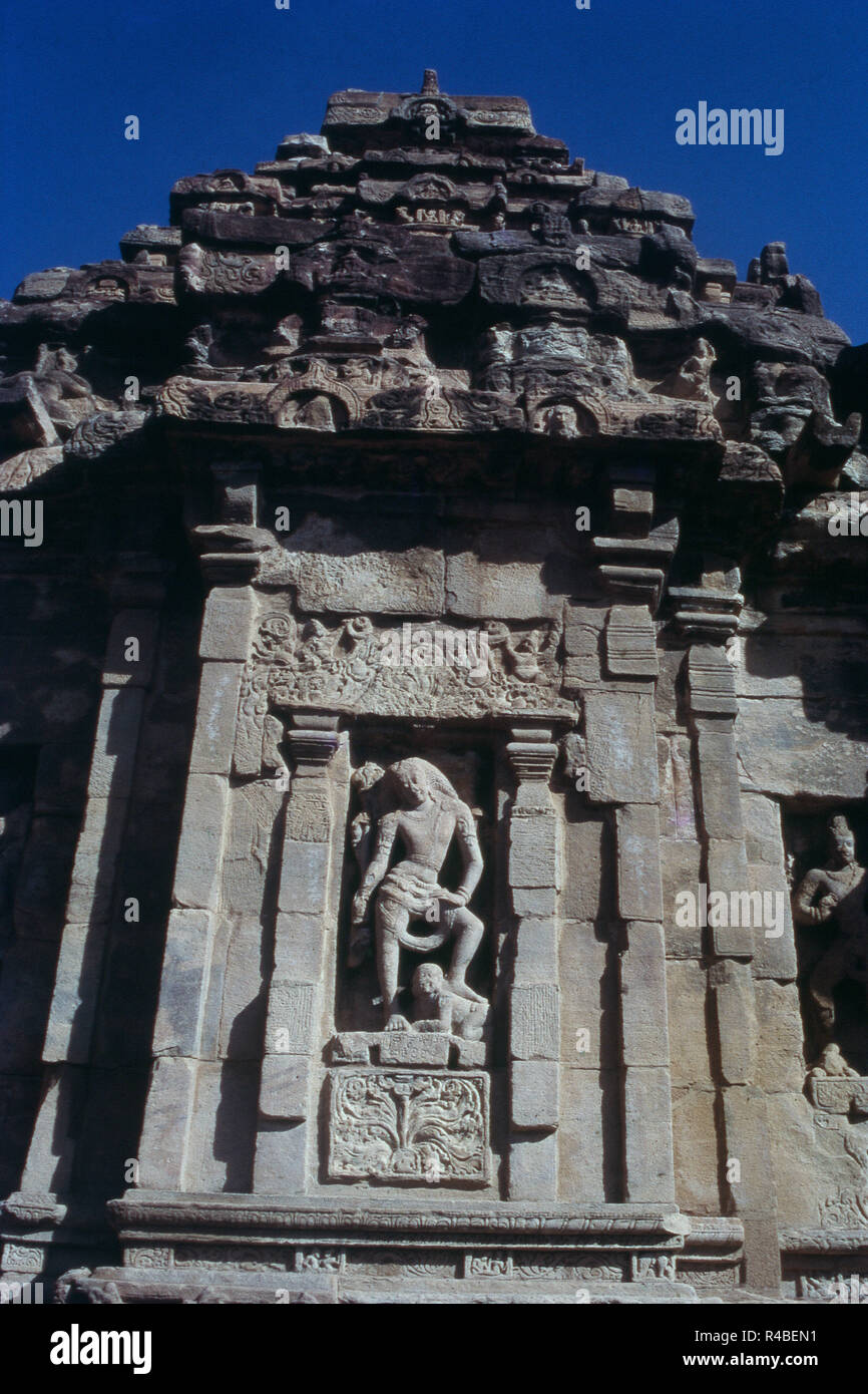 Découpage sur Temple Virupaksha à Pattadakal, Karnataka, Inde, Asie Banque D'Images