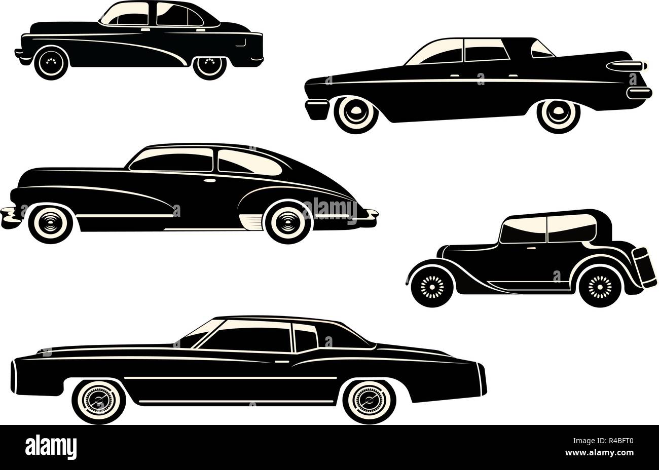 Vector illustration avec voiture rétro silhouette noire Illustration de Vecteur