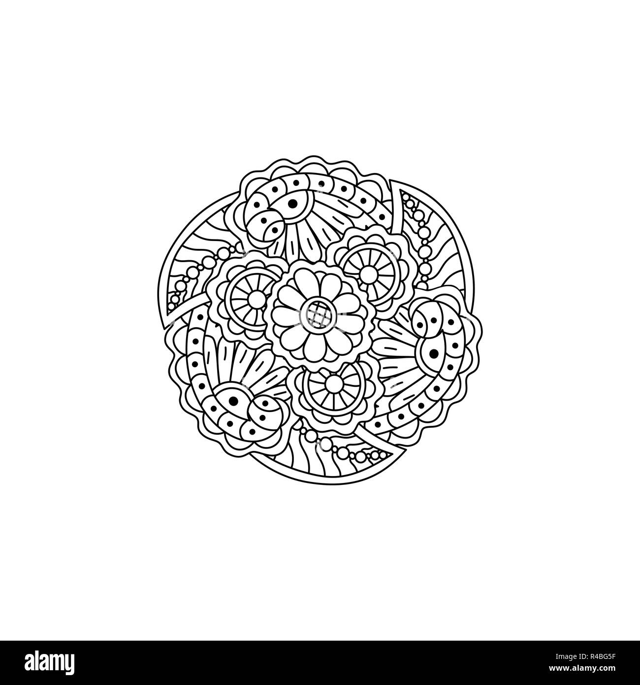 Vector floral mandala noir décoratif à motifs, l'élément de conception. La page de coloriage anti stress pour les adultes. Illustration de Vecteur