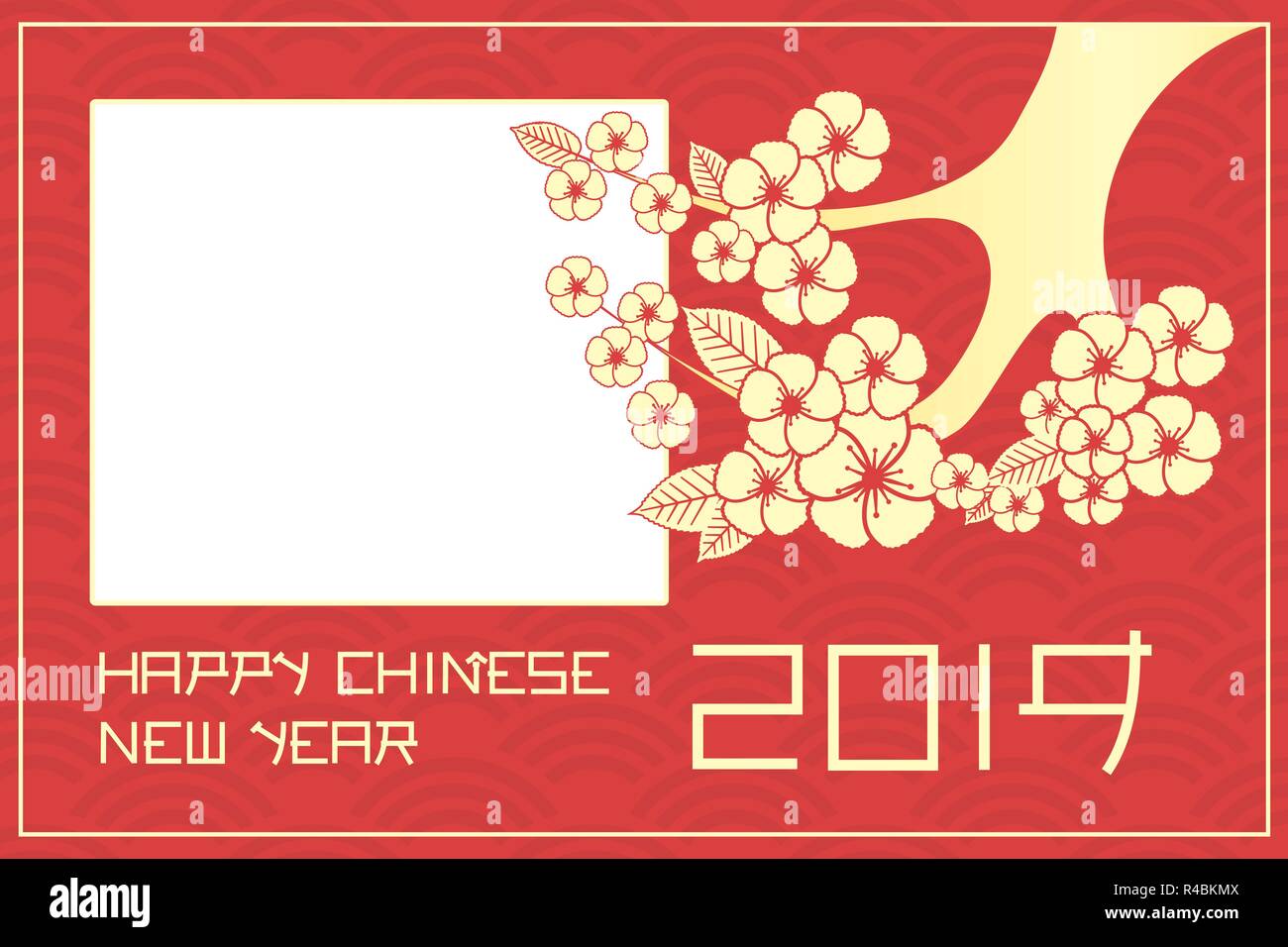 Sakura blossom sur l'échelle de dragon modèle photo frame vector immersive. Happy chinese new 2019 année de la carte-cadeau. Illustration de Vecteur