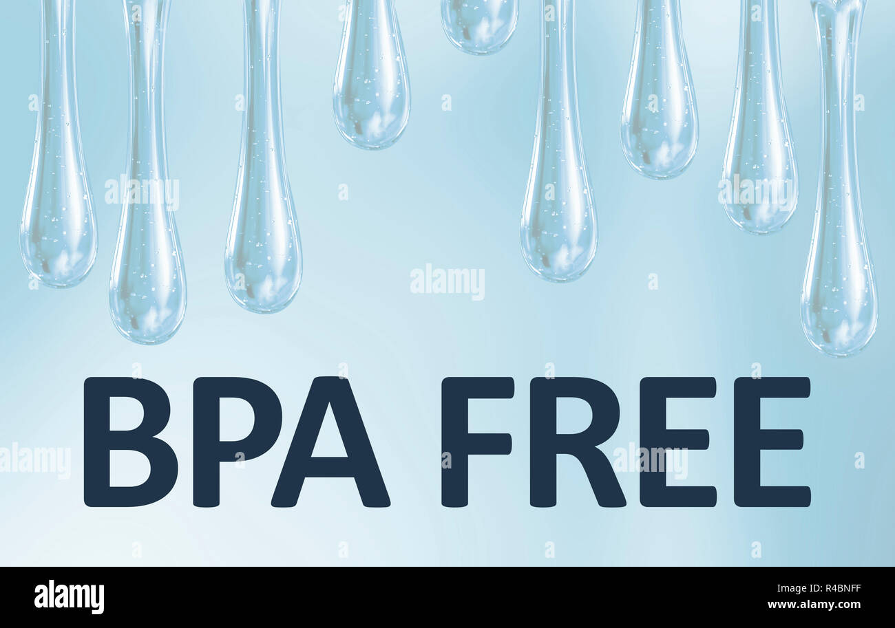 Gouttelettes plastique liquide. Le bisphénol, texte en plastique sans BPA de gouttes photo Banque D'Images