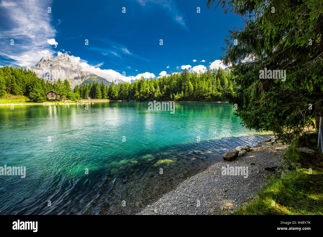 Avec Arnisee Alpes suisses. Arnisee est un réservoir dans le canton d'Uri, Suisse, Europe. Banque D'Images