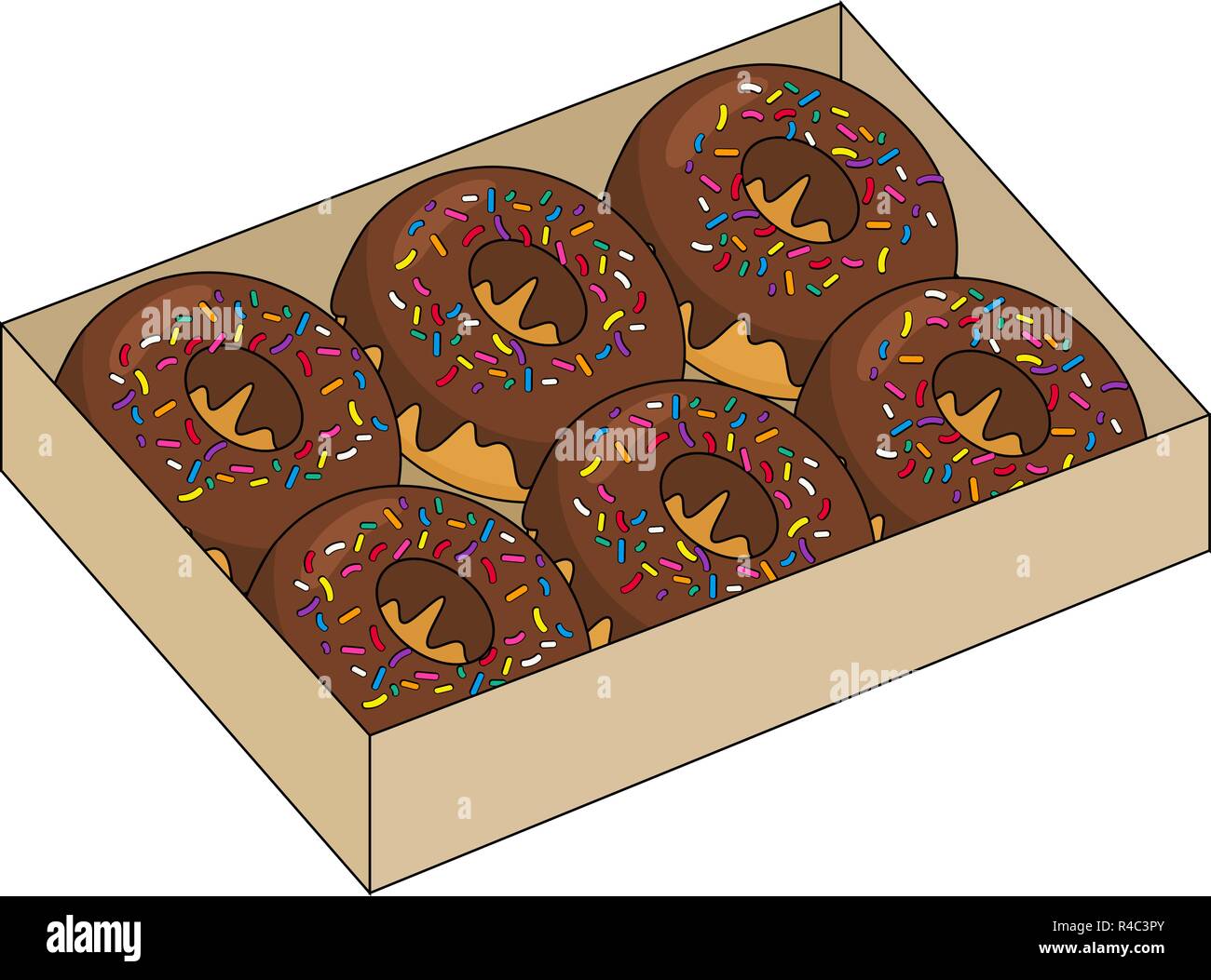 Les beignets à l'intérieur du boîtier isolé sur fond blanc. Vector ...