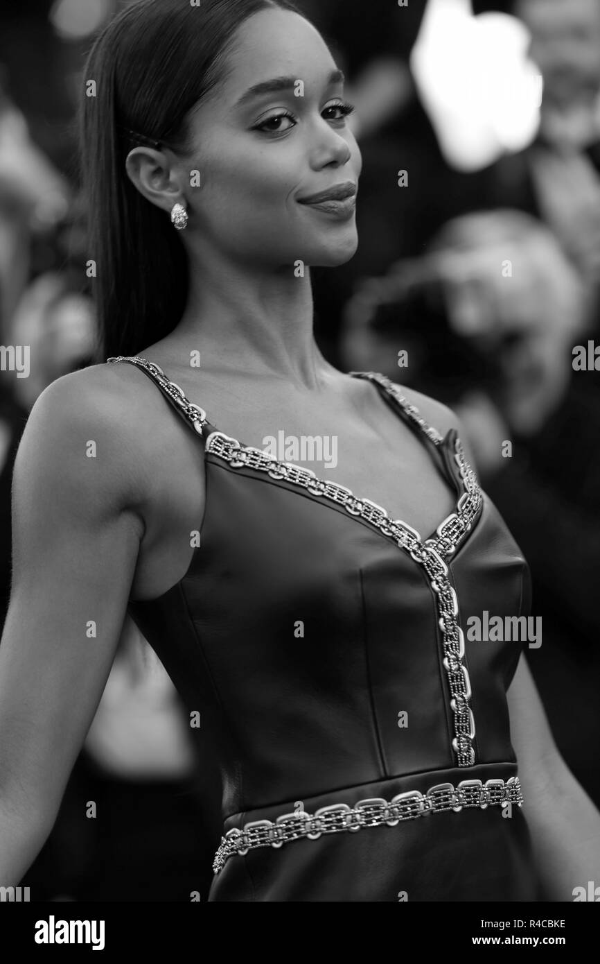 CANNES, FRANCE - 19 MAI 2018 : Laura Harrier, marche le tapis rouge à 'l'homme qui a tué Don Quichotte" au 71e Festival de Cannes Banque D'Images