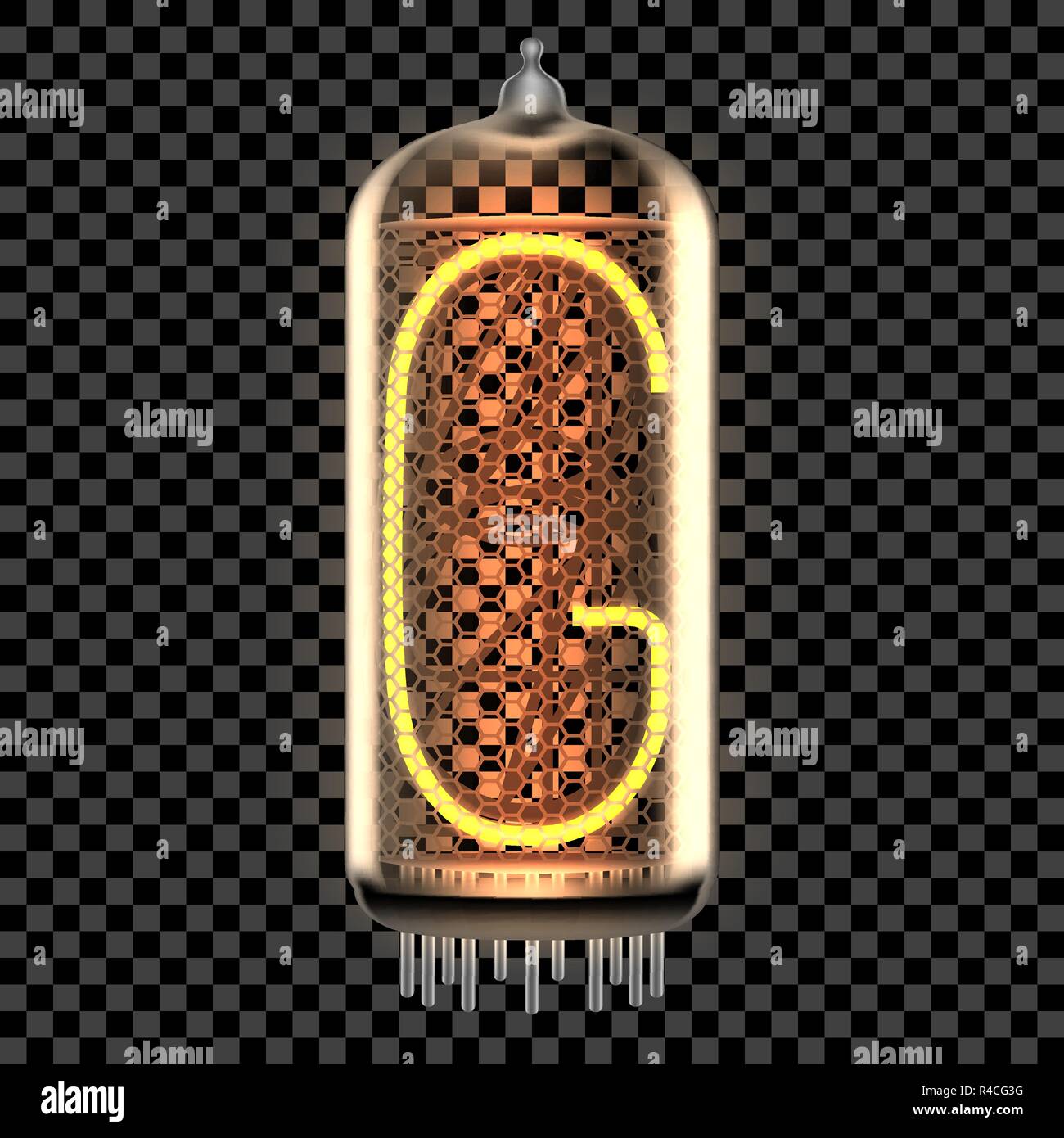 Voyant tube Nixie avec lettre G allumé, comme l'alphabet digitron de style rétro. Illustration vecteur transparent. Illustration de Vecteur