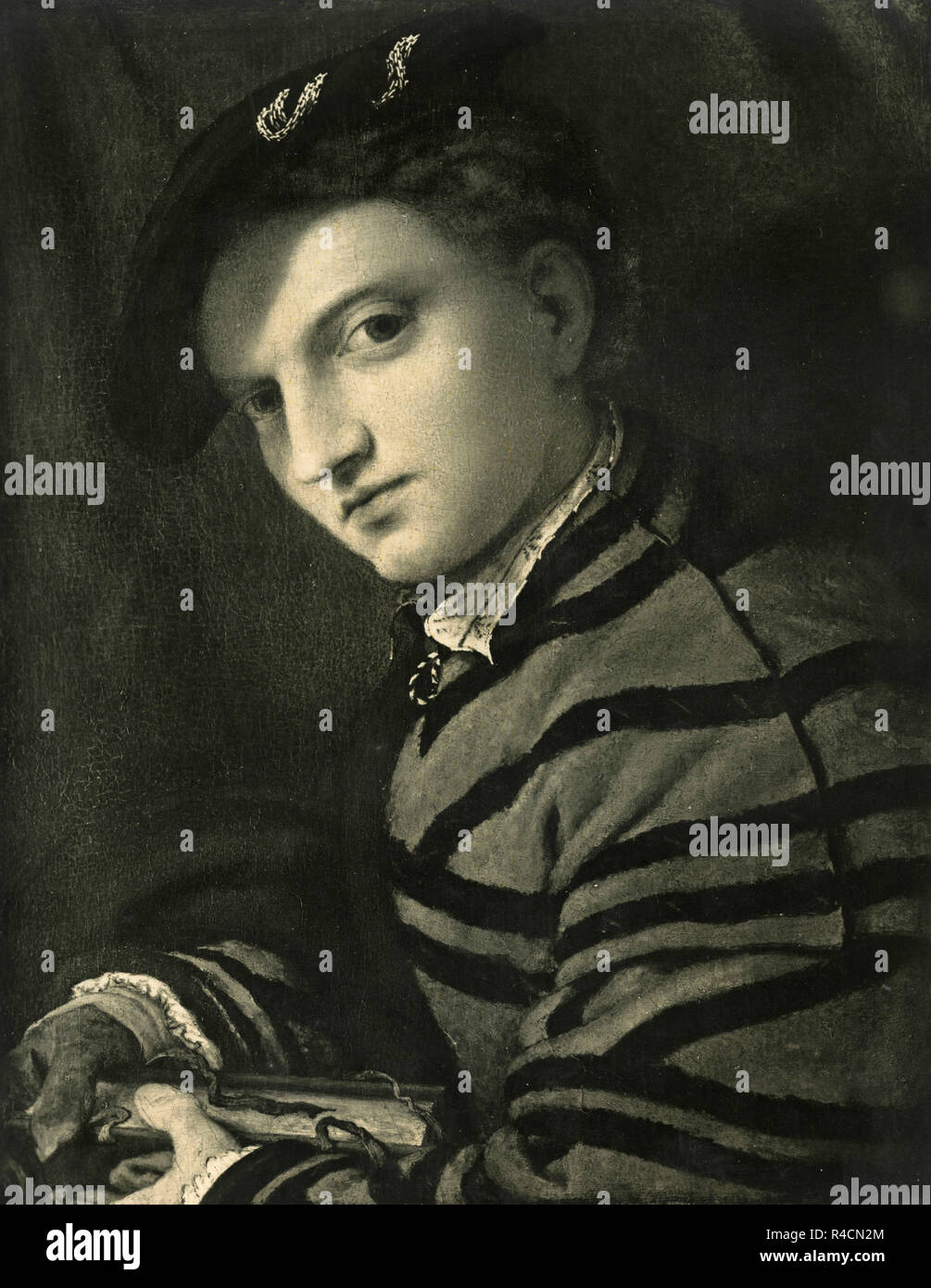 Portrait d'un jeune homme, peinture de Lorenzo Lotto, 1930 Banque D'Images