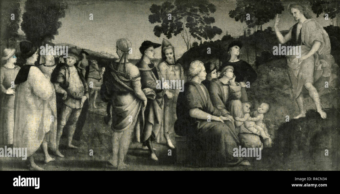 St.Jean Baptiste prêchant, peinture par Raffaello Sanzio Raphael AKA, 1930 Banque D'Images