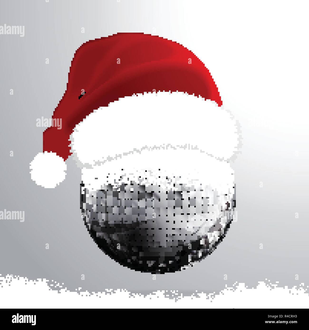 3D Illustration d'argent avec boule disco rouge Santa Hat et la neige sur fond gris Illustration de Vecteur