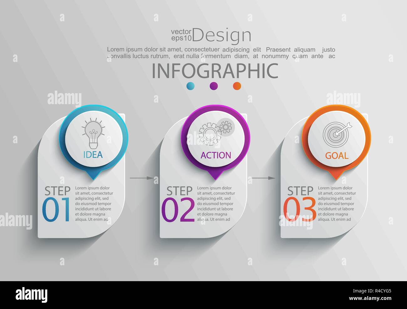 Infographie papier modèle avec 3 options pour la présentation et la visualisation de données. Tableau du processus d'affaires.Diagramme avec trois étapes au succès.Pour le contenu, organigramme, workflow.Vector illustration Illustration de Vecteur