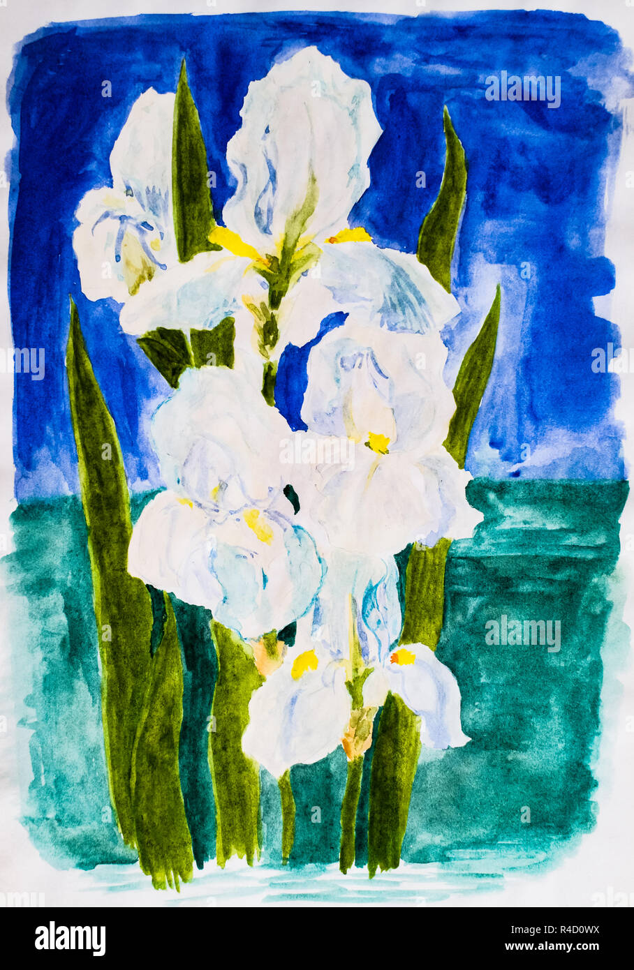 Iris fleurs, dessin aquarelles dessins de printemps. Banque D'Images