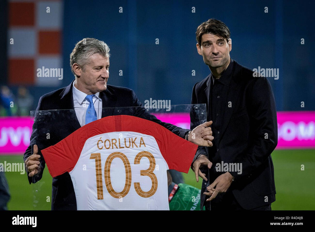 ZAGREB, CROATIE - 15 NOVEMBRE 2018 : match de football de l'UEFA Ligue des Nations Unies contre la Croatie l'Espagne. Vedran Corluka Banque D'Images