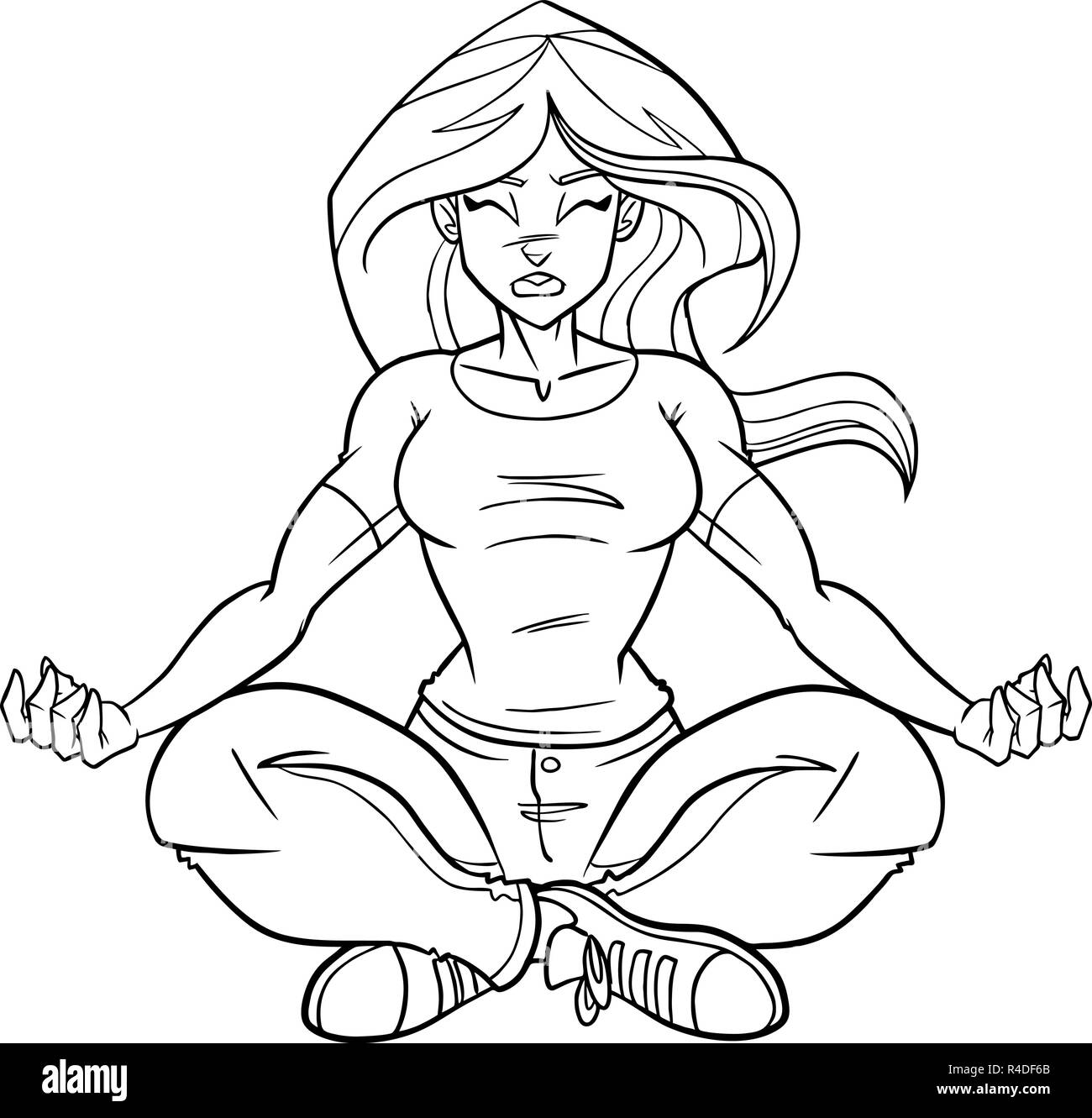 Meditating Woman Art Ligne Illustration de Vecteur