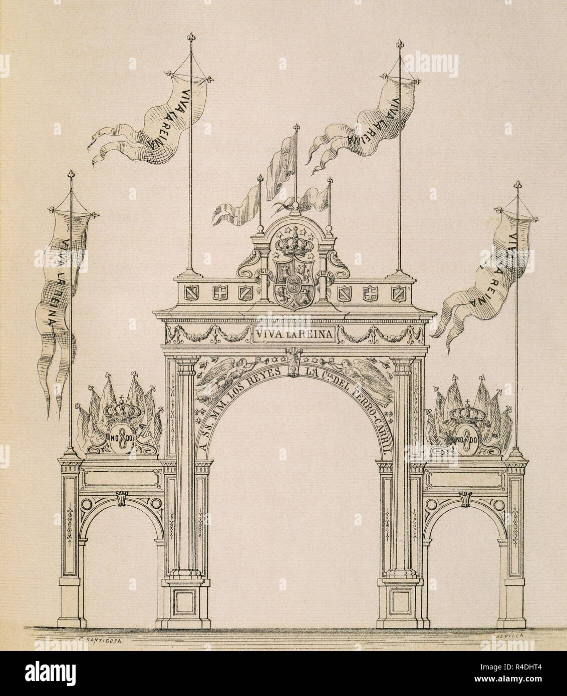 XILOGRAFIA - ARCO DEL FERROCARRIL - (Séville) - 1862. Auteur : anonyme. Emplacement : collection privée. MADRID. L'ESPAGNE. Banque D'Images