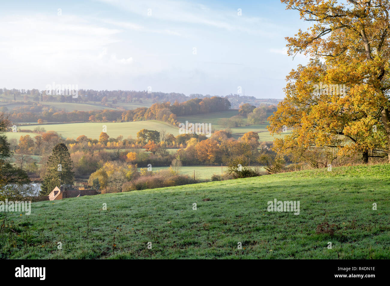 Terres agricoles d'automne dans la grande propriété TEW. Great TEW, Cotswolds, Oxfordshire, Angleterre Banque D'Images