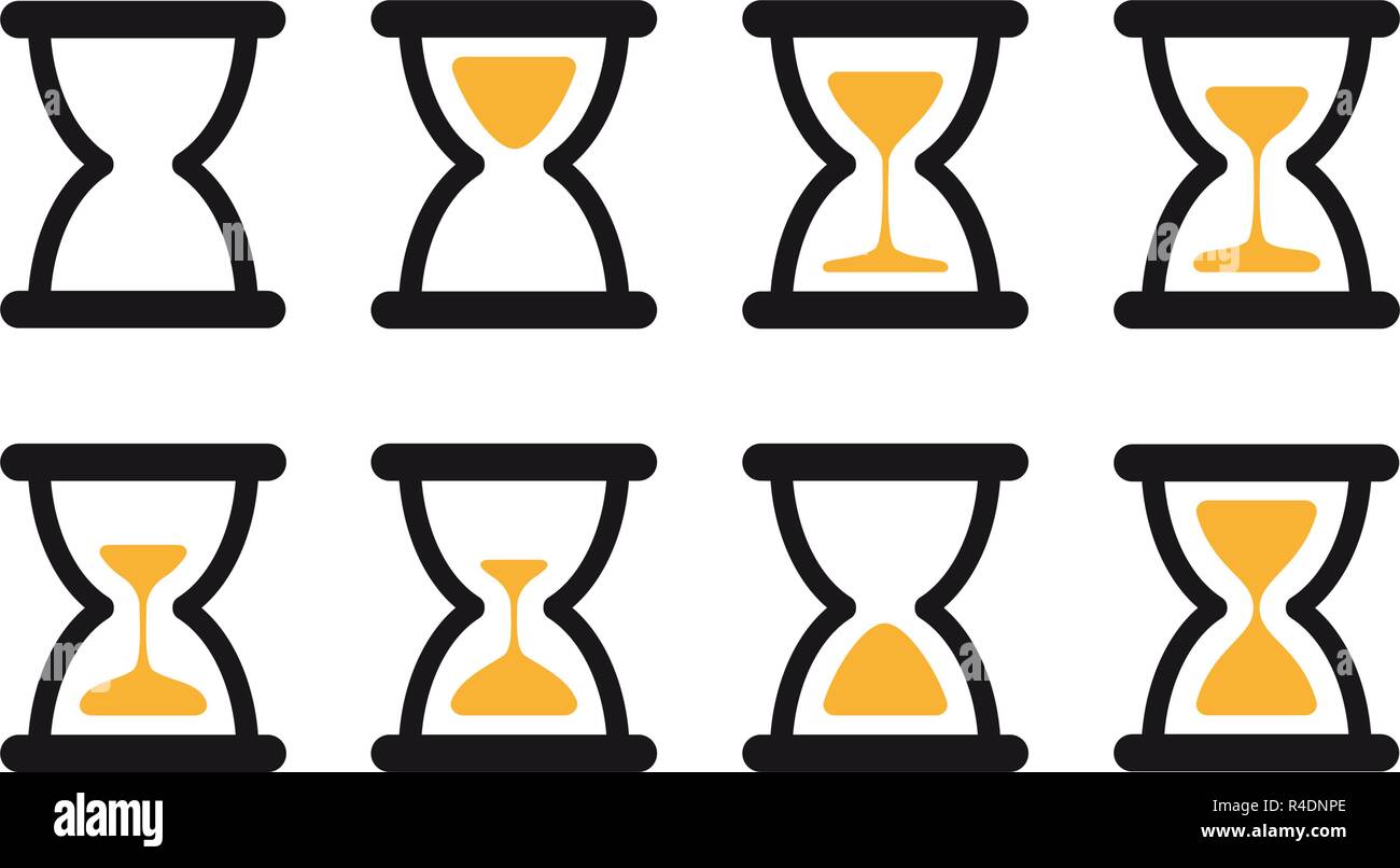 Ensemble d'images-objets hourglass illustration pour les cadres d'animation. Horloges de sable noir et des chronomètres collection sur fond blanc. Illustration de Vecteur