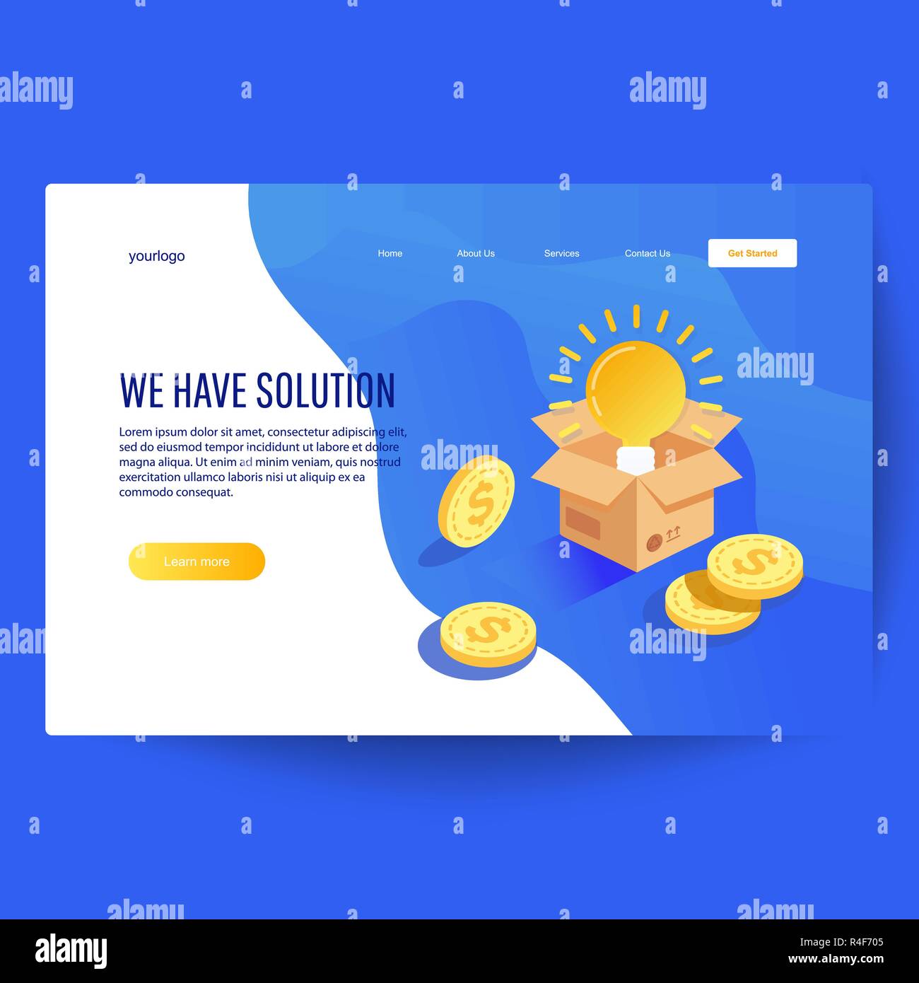 Le travail d'équipe de réflexion d'affaires idée concept avec big yellow ampoule lampe. Une télévision moderne design de conception de page web pour le site web Illustration de Vecteur