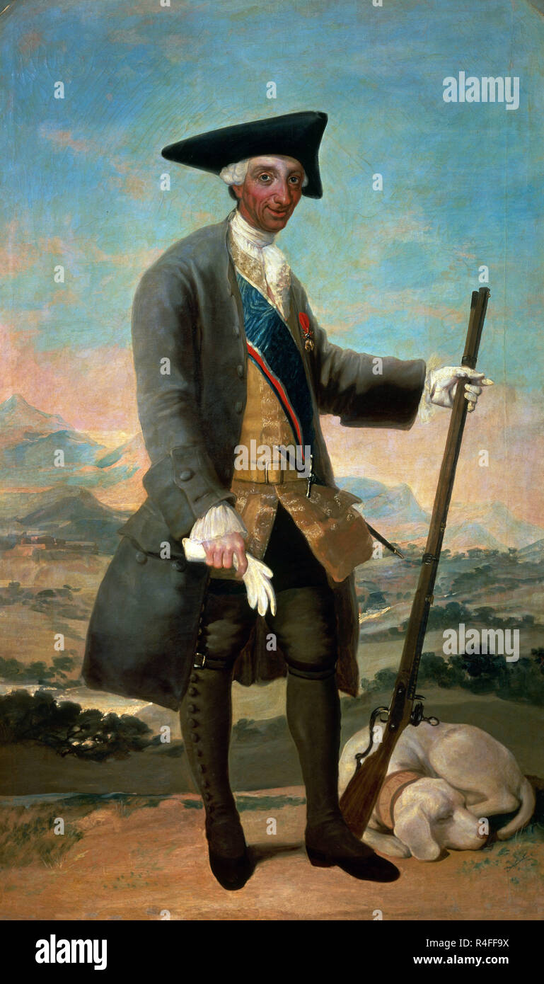 Le Roi Charles III en tant que Huntsman - 1787/88 - 211x127 cm - Huile sur toile. Auteur : GOYA, FRANCISCO DE. Emplacement : collection privée. PIZARRA. Malaga. L'ESPAGNE. Banque D'Images