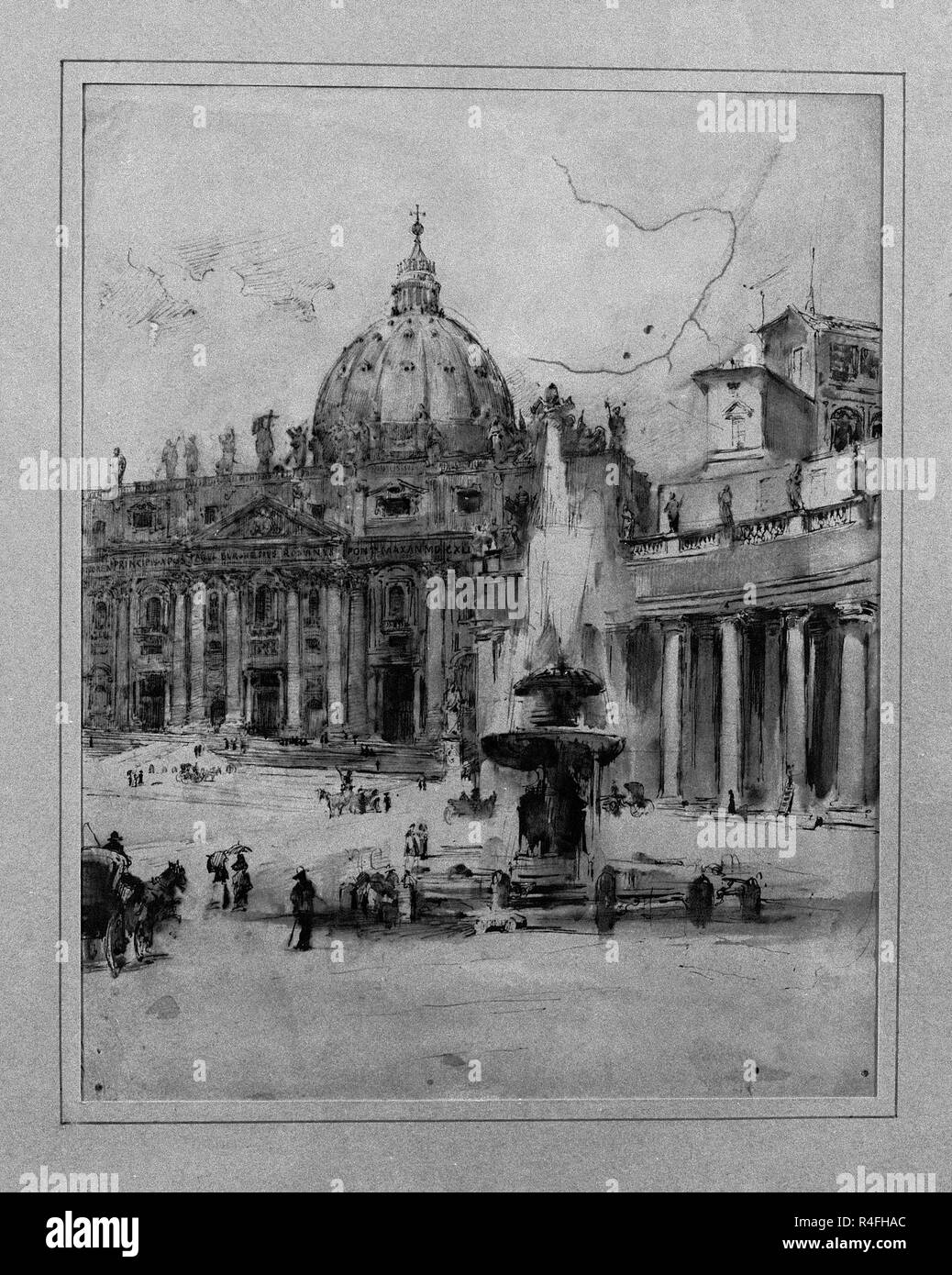 PLAZA DE SAN PEDRO- UN DIBUJO PLUMA Y AGUADA- S XIX- PAPEL 230x185 mm. Auteur : FERRANT Y FISCHERMANS, ALEJANDRO. Emplacement : collection privée. MADRID. L'ESPAGNE. Banque D'Images