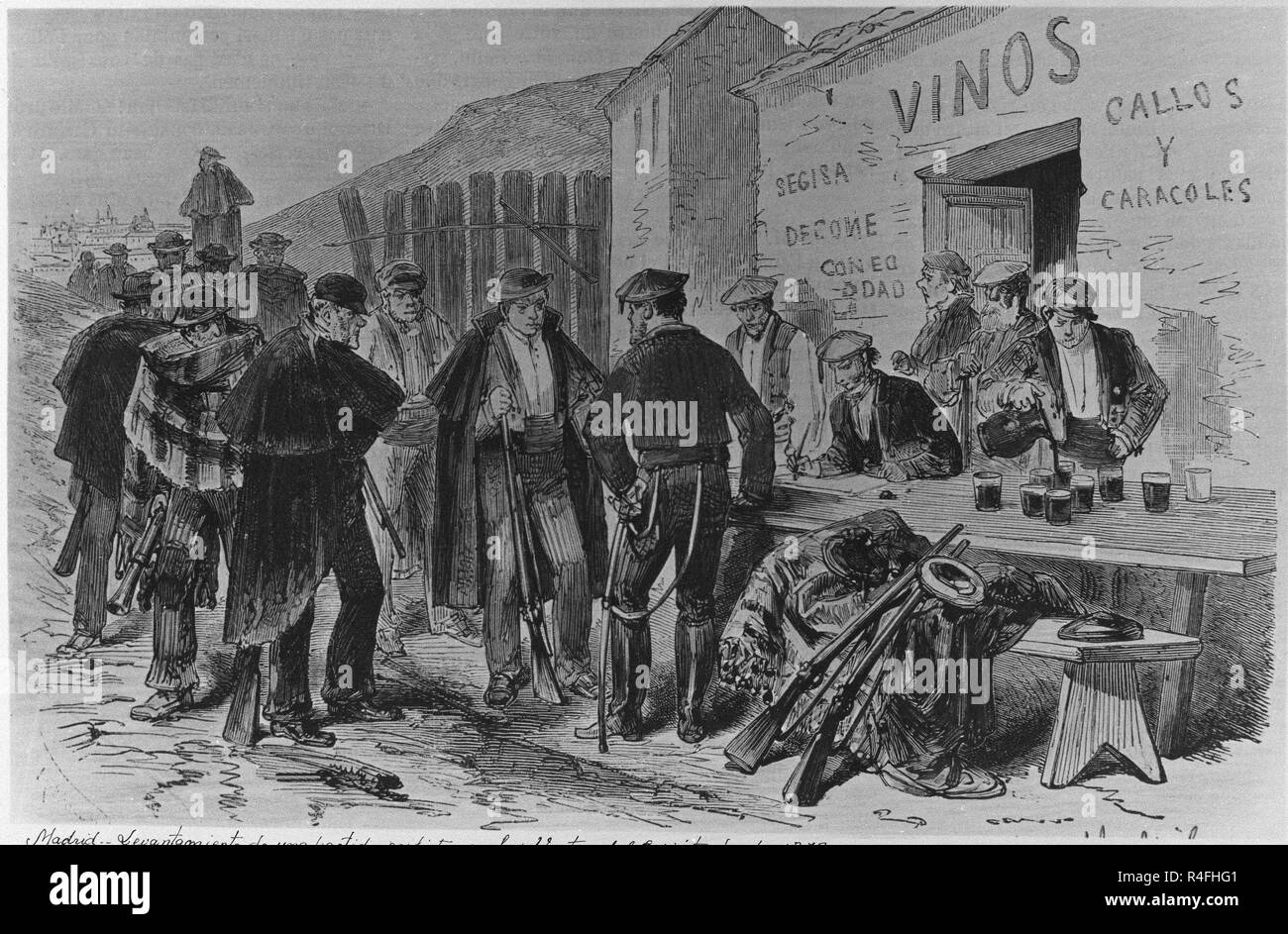 LEVANTAMIENTO DE UNA PARTIDA CARLISTA EN LA VENTA del Espiritu Santo - 1873. Emplacement : collection privée. Banque D'Images