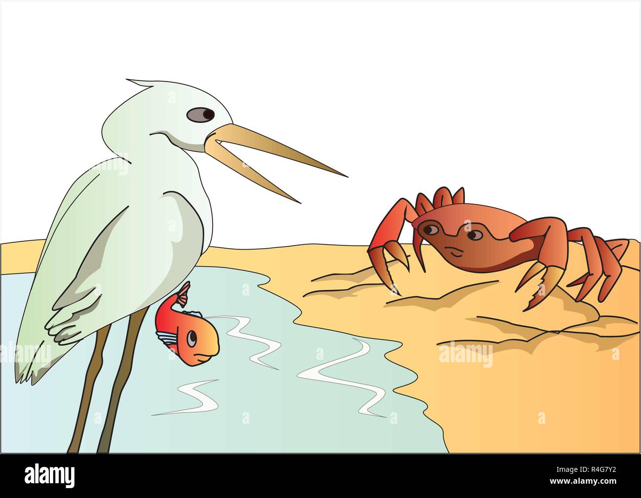 Le crabe et la grue clipart Illustration de Vecteur
