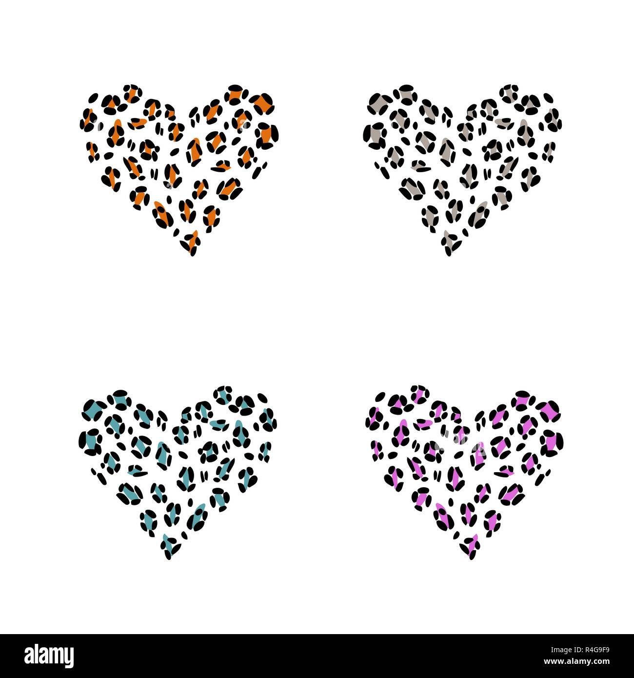 Leopard print peau en forme de cœur. Vector illustration set. Valentines Day. Carte de vœux. Illustration de Vecteur