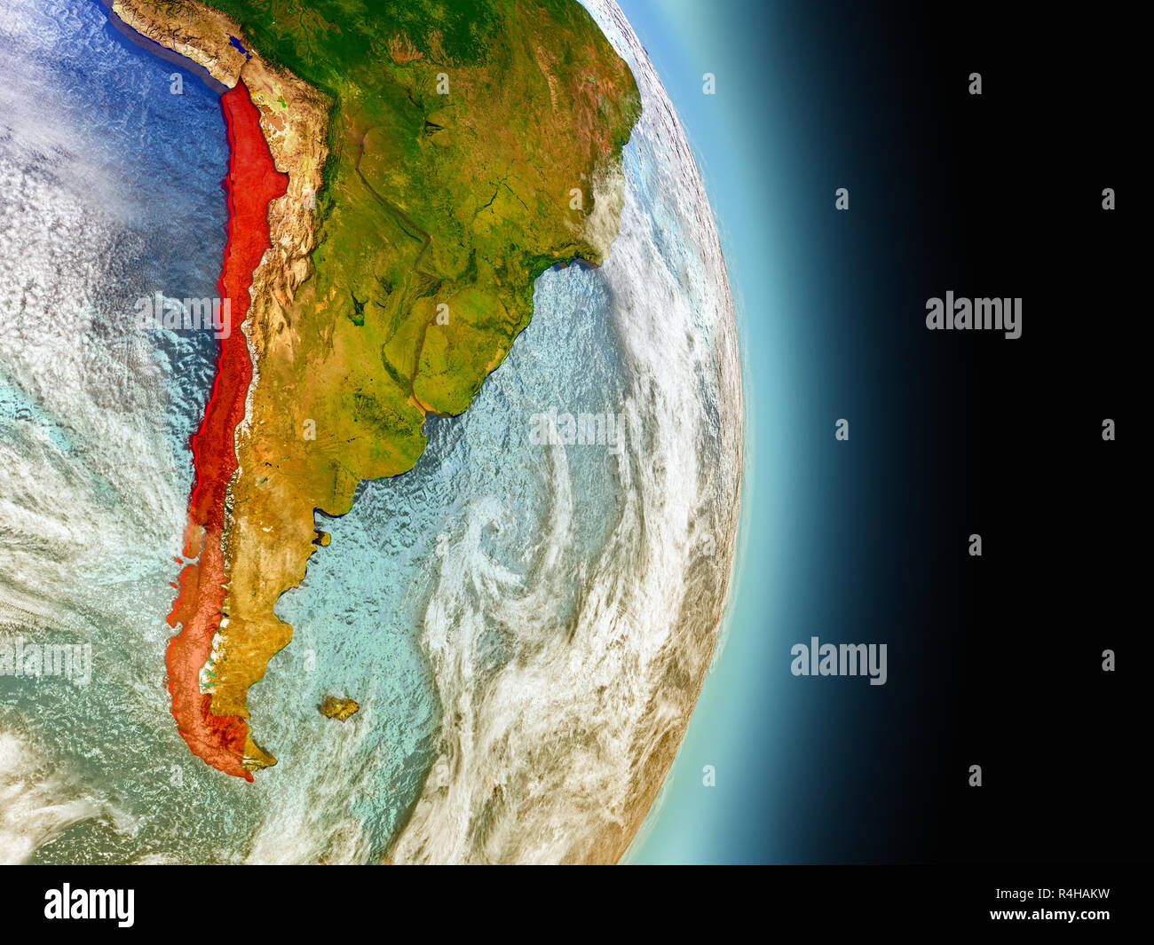 Le Chili en rouge à partir de l'espace Banque D'Images