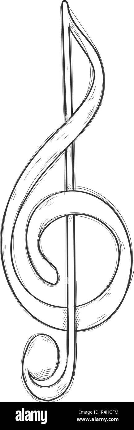 Clé de Sol ou G Clef. Croquis dessinés à la main, Illustration de Vecteur