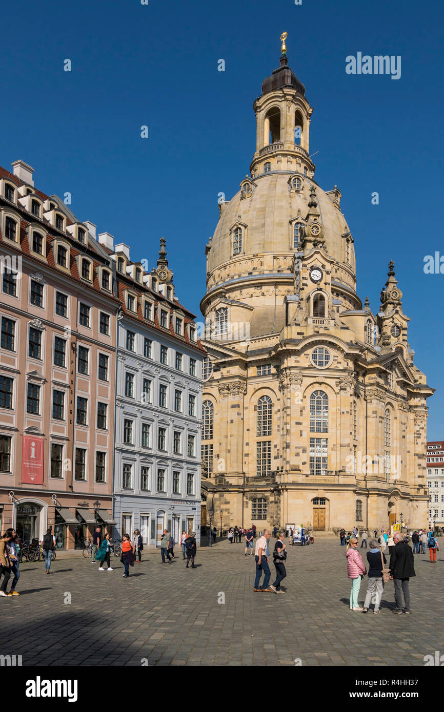 Dresde, nouveau marché avec l'église Notre Dame, Frauenkirche mit Neumarkt Banque D'Images