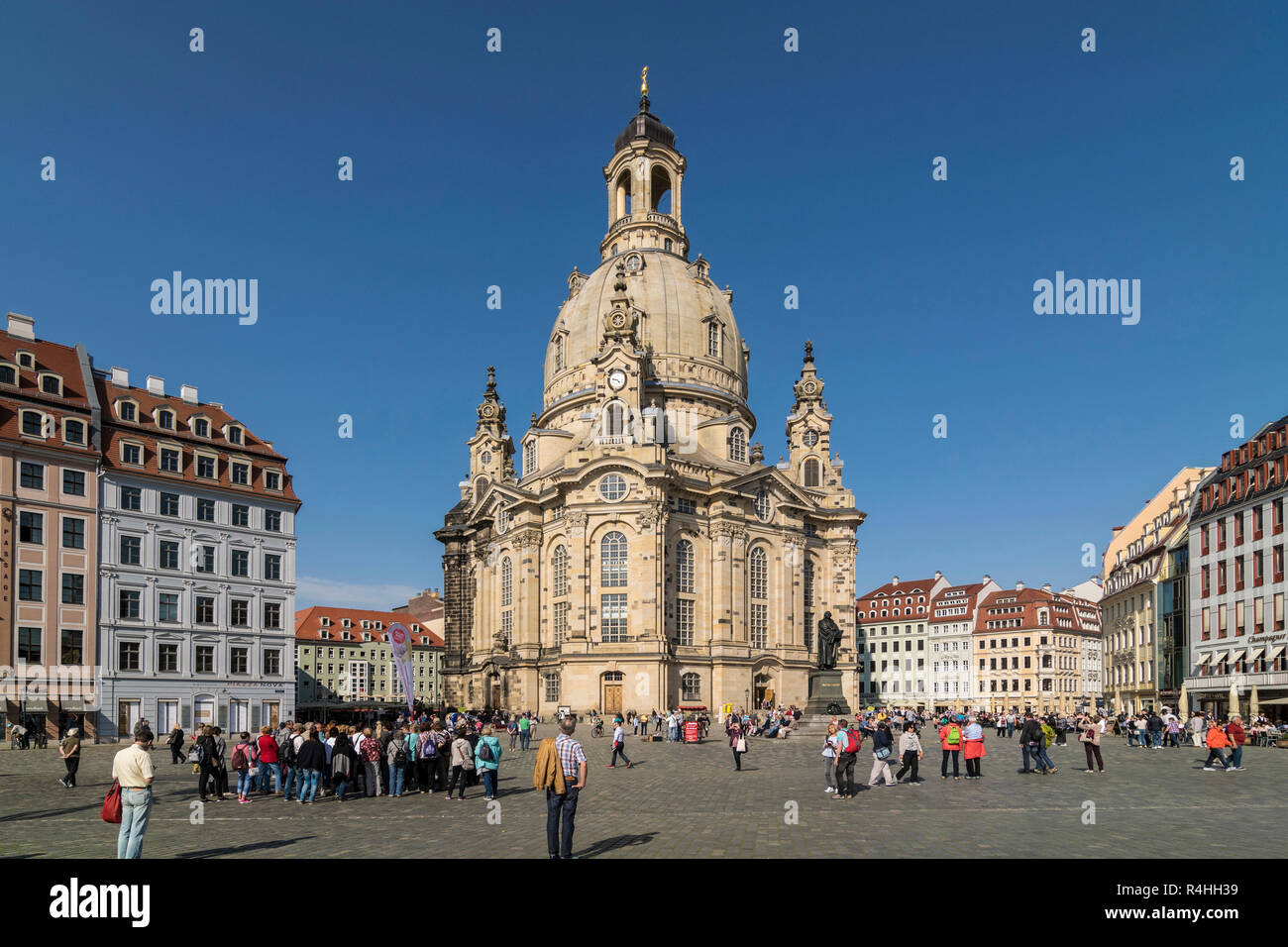 Dresde, nouveau marché avec l'église Notre Dame, Frauenkirche mit Neumarkt Banque D'Images