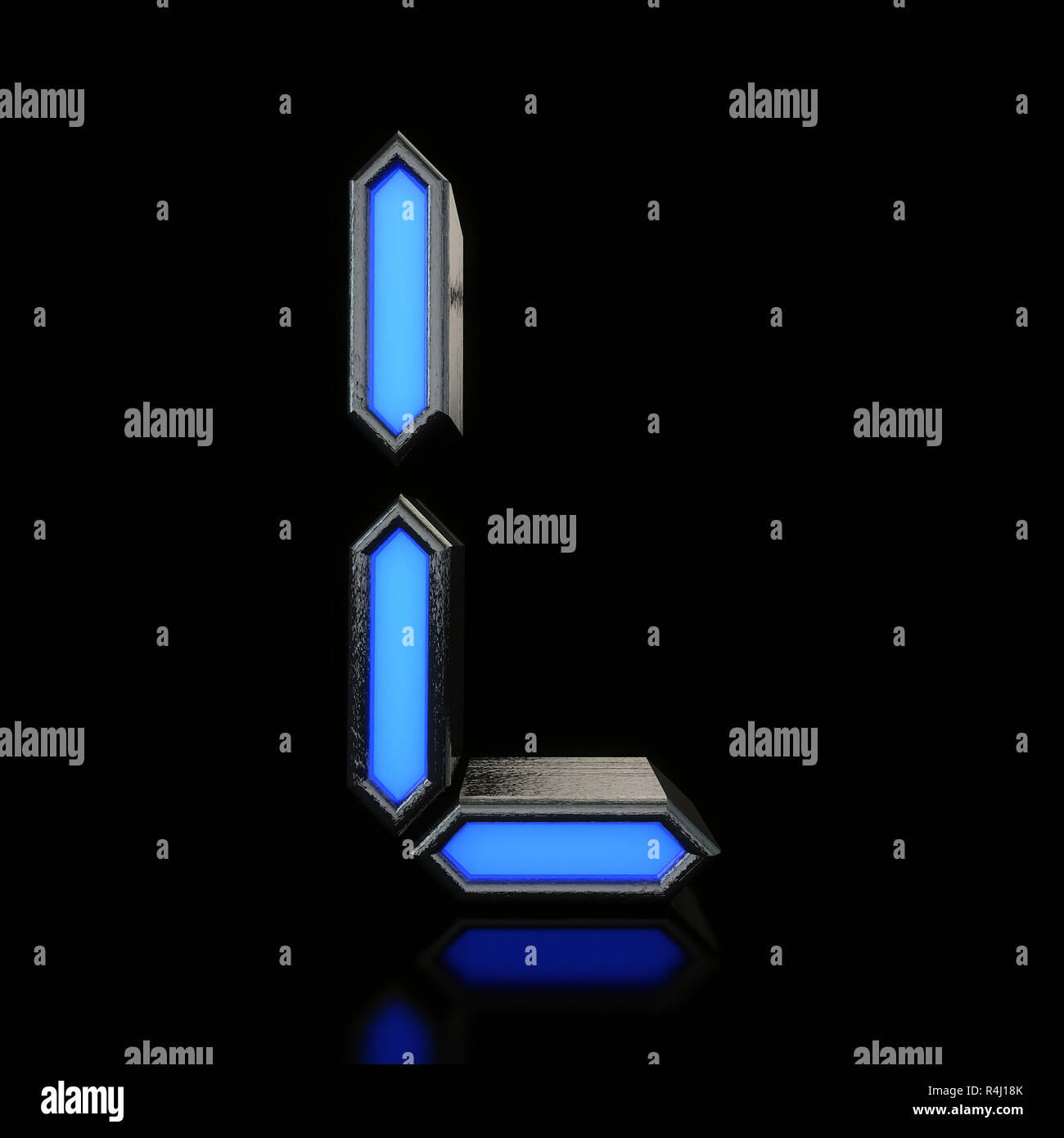Lettre L néon bleu futuriste numérique led font. Le Rendu 3D Banque D'Images