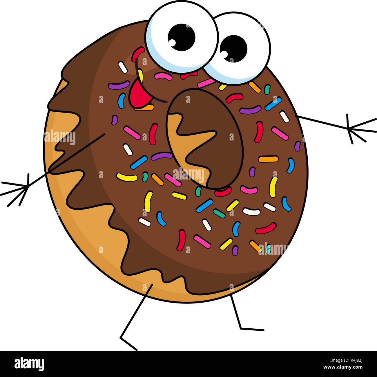 Donut drôle personnage avec chocolat, cartoon style vector illustration