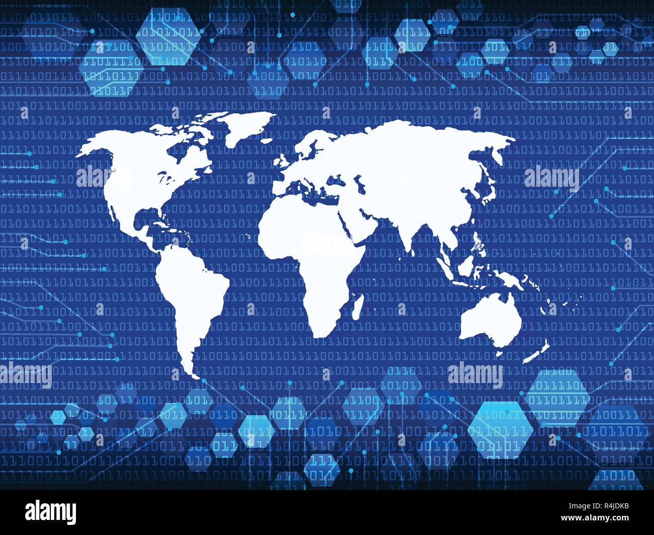 Cyber-sécurité bleu atlas du monde carte avec ombre portée Illustration de Vecteur
