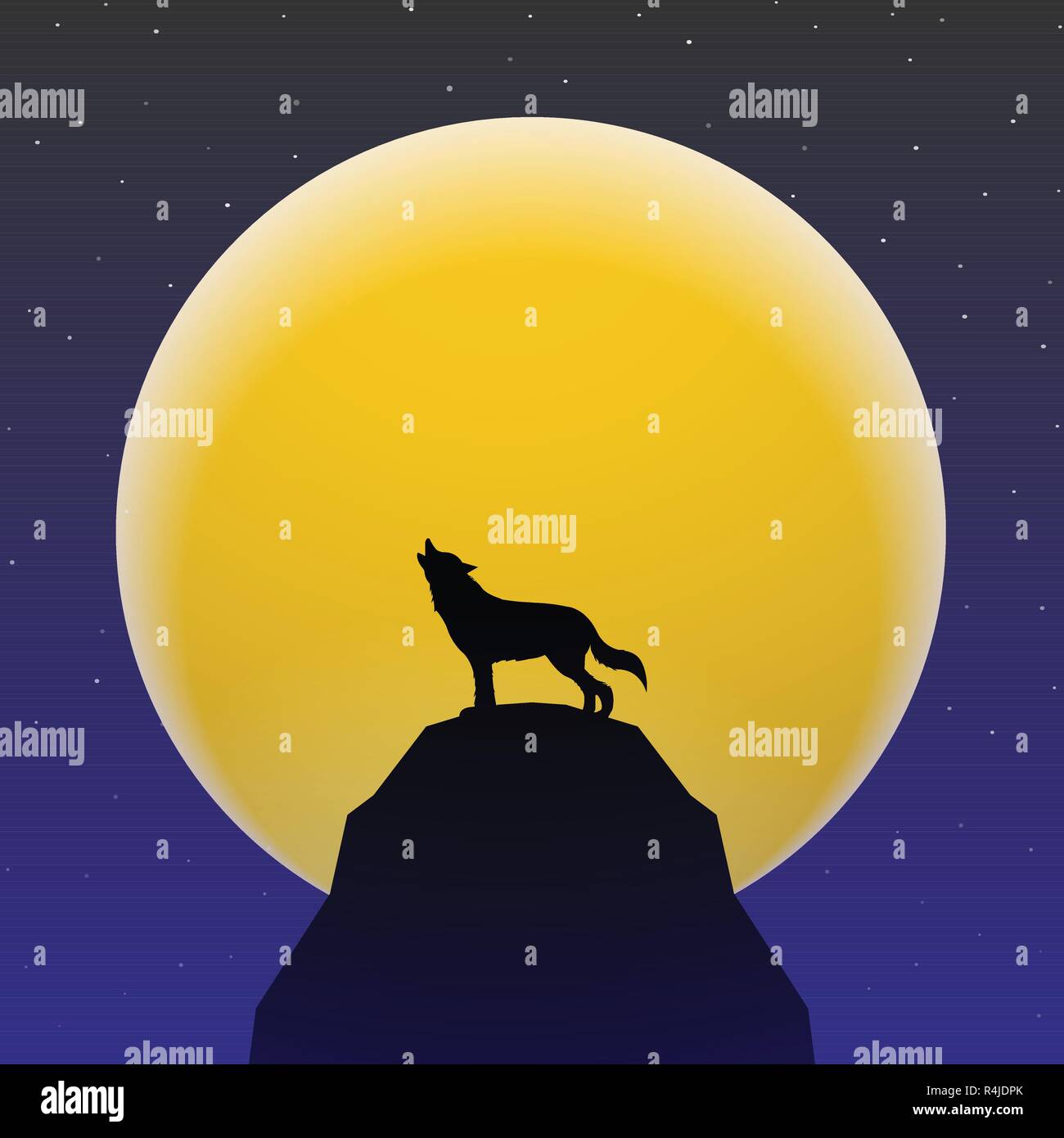 Wolf howling en face de Super pleine Lune Illustration de Vecteur