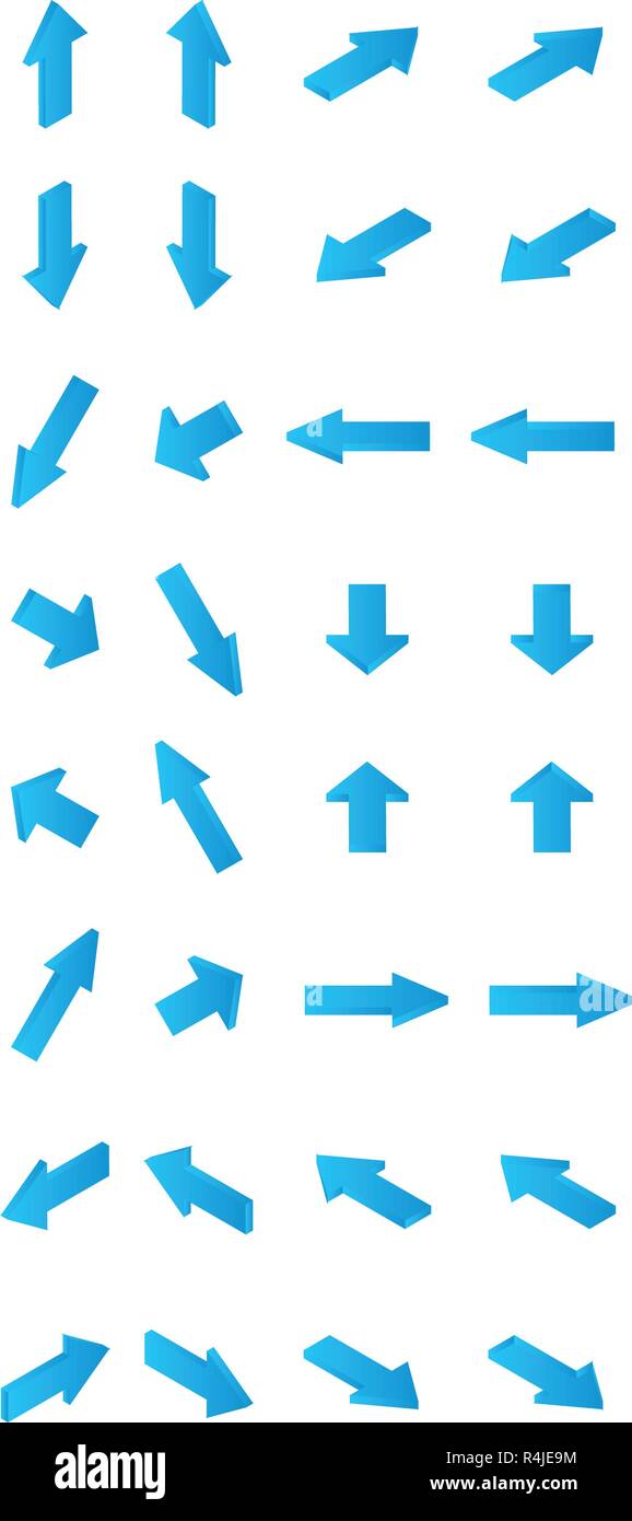 32 flèches bleues isométriques vecteurs direction Illustration de Vecteur