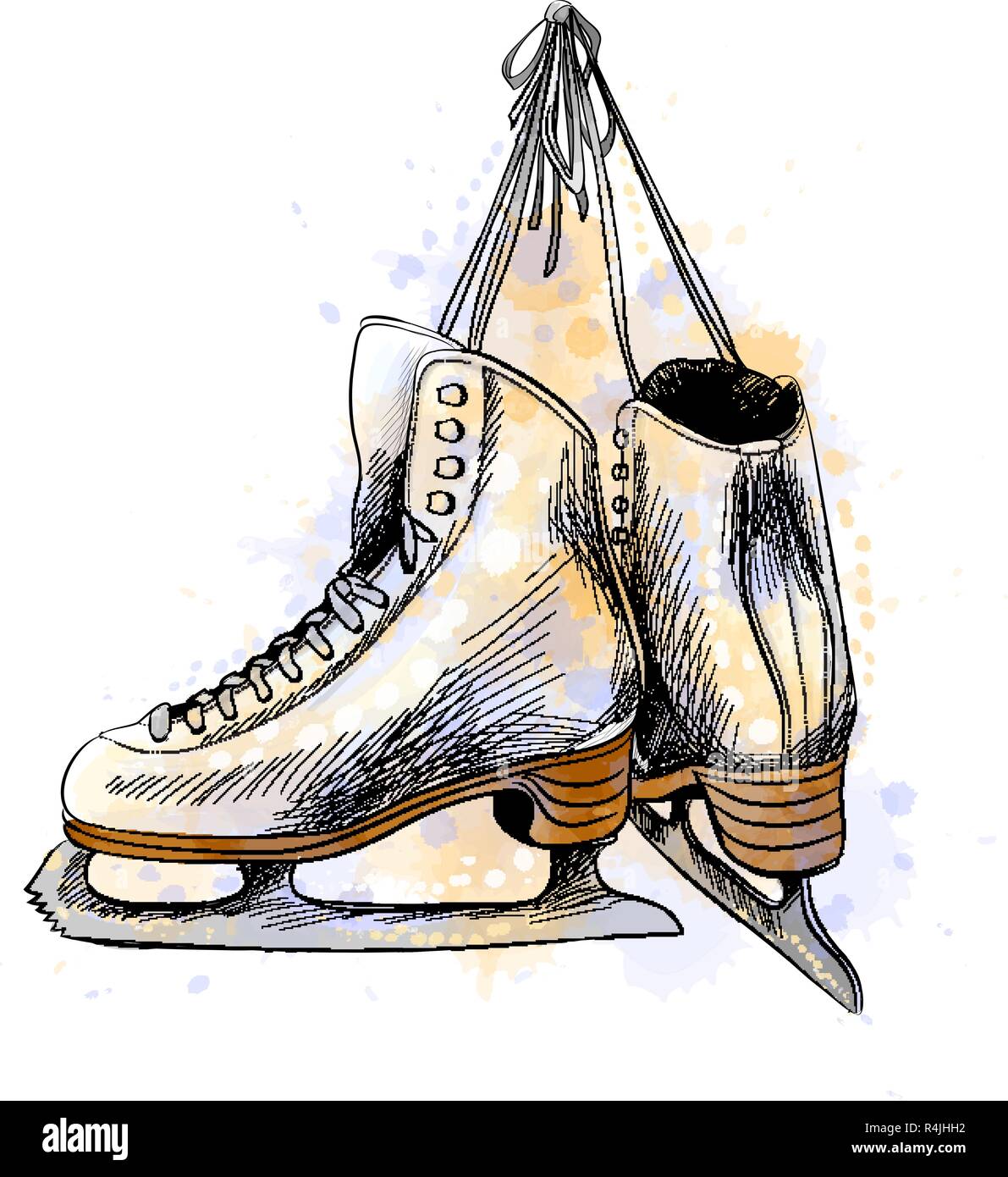 Paire de patins à glace figure à partir d'une aquarelle de splash Illustration de Vecteur