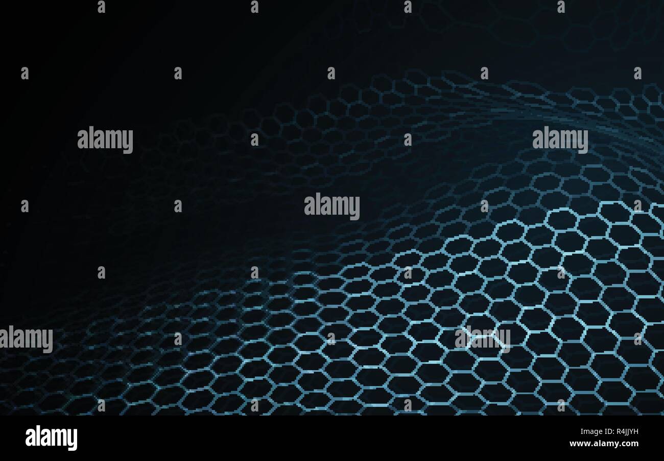 Surface d'onde bleue de la technologie et de la science blockchain résumé fond. L'égaliseur de musique réseau hexagonal wire frame illumination texture pattern. N Illustration de Vecteur
