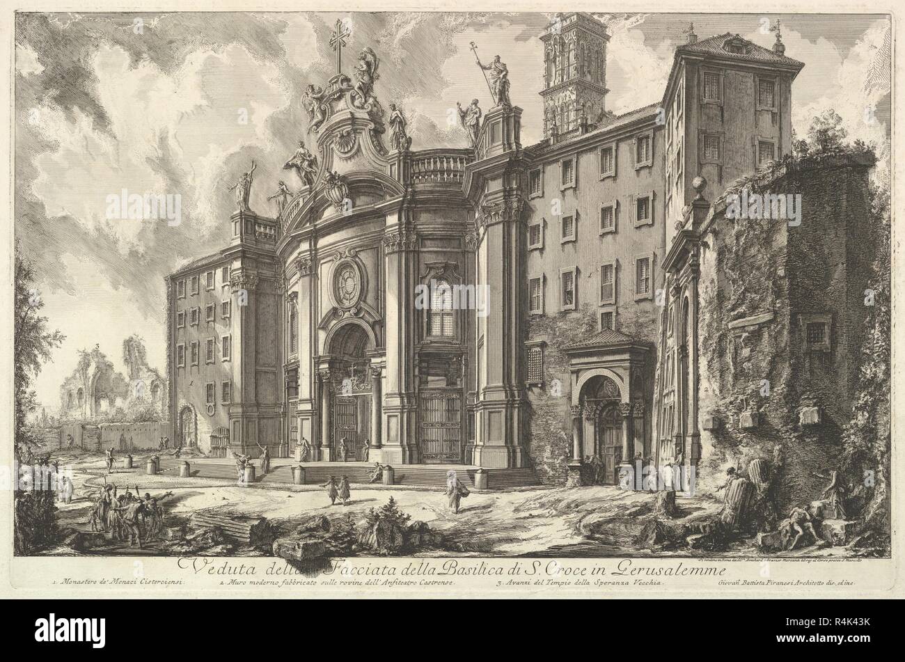 Vue de la Façade de la Basilique de S. Croce in Gerusalemme [la Sainte Croix de Jérusalem], de vedute di Roma (vues romain). Artiste : Giovanni Battista Piranesi (Italien, Mogliano Veneto Rome 1720-1778). Fiche Technique : Dimensions : 21 1/8 x 30 1/8 in. (53,6 x 76,5 cm) Plaque : 15 x 24 15/16 3/16 in. (40,5 x 61,5 cm). Series/portefeuille : Vedute di Roma (vues de Rome). Date : ca. 1750. Musée : Metropolitan Museum of Art, New York, USA. Banque D'Images