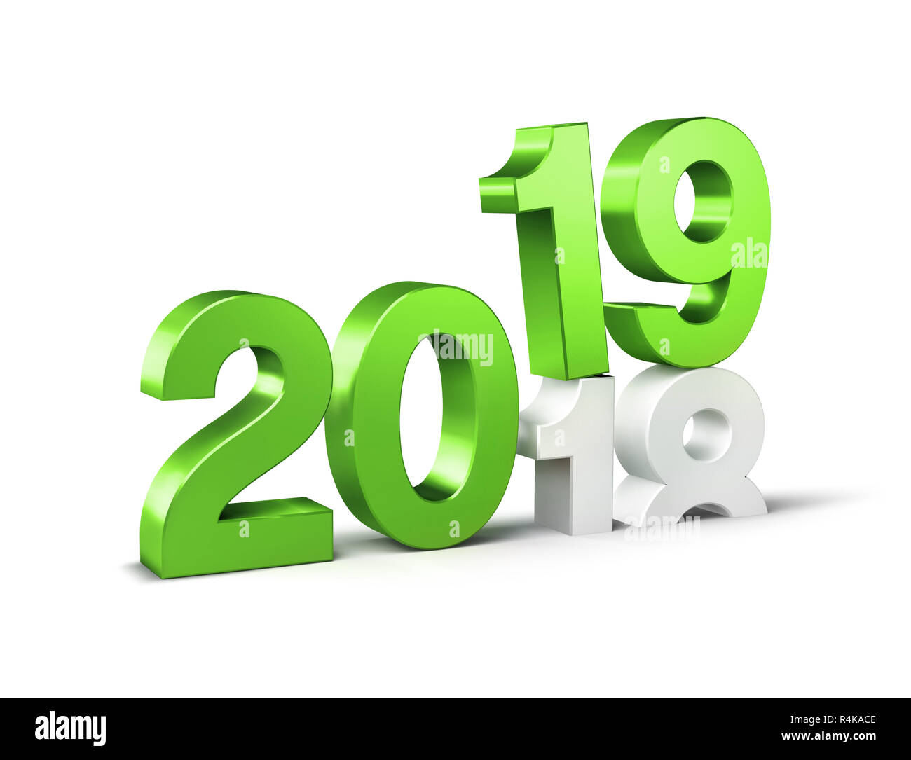 Nouvel An vert date Nombre 2019 2018 ci-dessus, isolé sur blanc - 3D illustration Banque D'Images