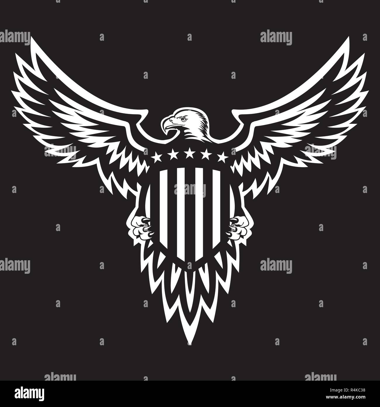 Patriotic American Eagle Vector Illustration, ailes déployées, tenant Shield Illustration de Vecteur