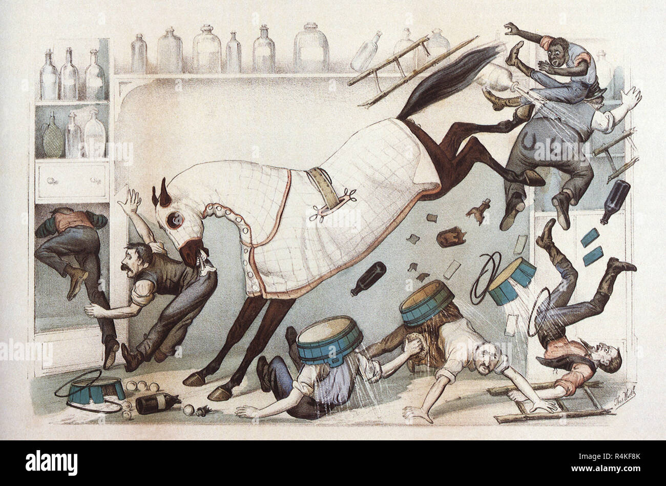 Des coups de pieds, mordre, cheval, Nathaniel Currier & Ives, confiture. Banque D'Images