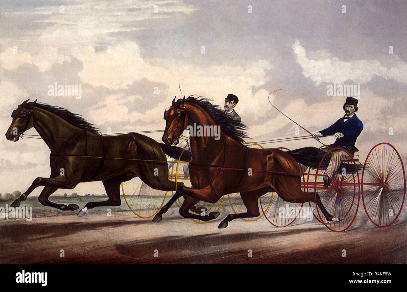 Deux hommes, Course du chariot, Nathaniel Currier & Ives, confiture. Banque D'Images