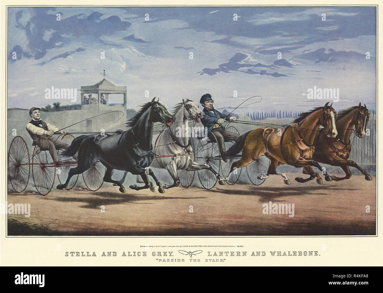 Les chevaux de course et les pilotes, Currier & Ives, Nathaniel, confiture. Banque D'Images