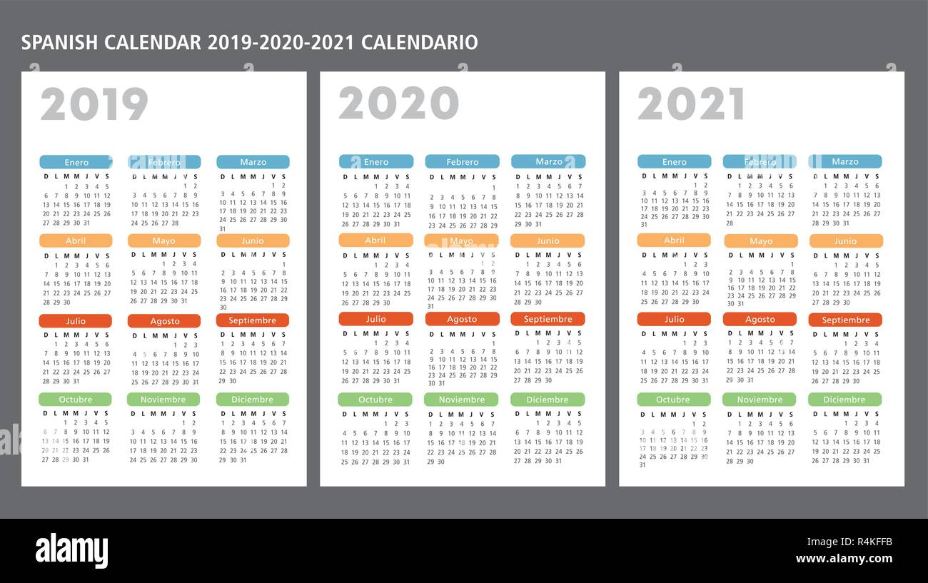 Calendrier espagnol 2019-2020-2021 texte modèle vectoriel est contours Illustration de Vecteur